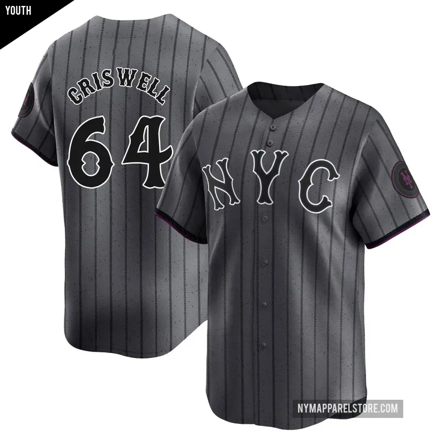 Youth New York Mets ＃64 Cooper Criswell Limited Graphite 2024 City Connect Jersey