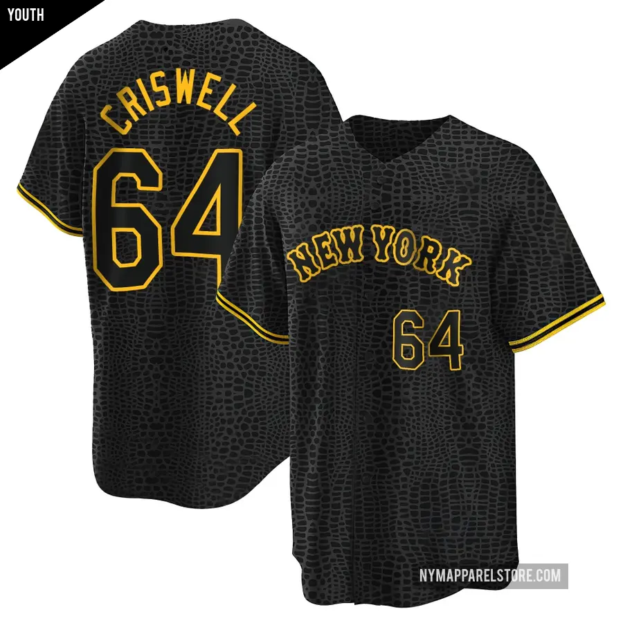Youth New York Mets ＃64 Cooper Criswell Replica Black Snake Skin City Jersey