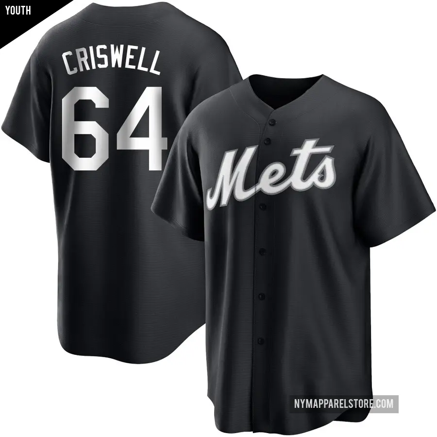 Youth New York Mets ＃64 Cooper Criswell Replica Black/White Jersey