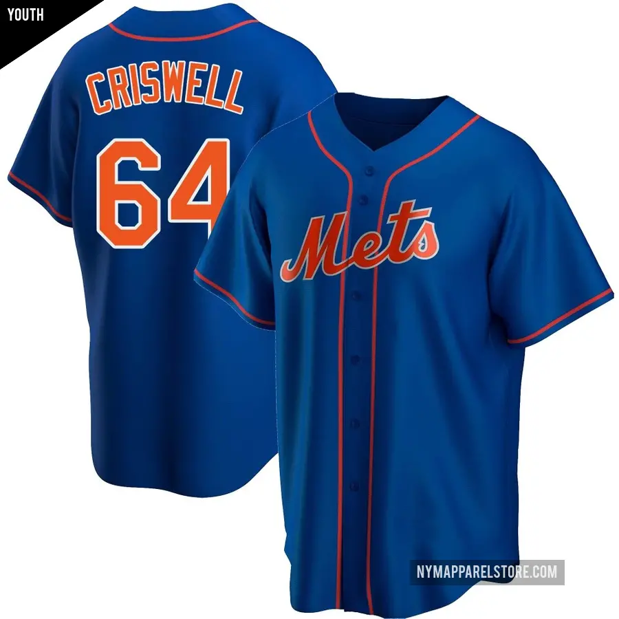 Youth New York Mets ＃64 Cooper Criswell Replica Royal Alternate Jersey