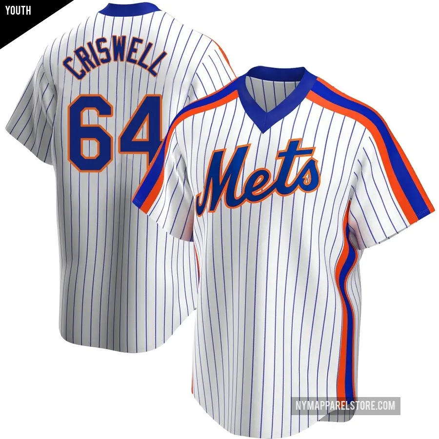 Youth New York Mets ＃64 Cooper Criswell Replica White Home Cooperstown Collection Jersey