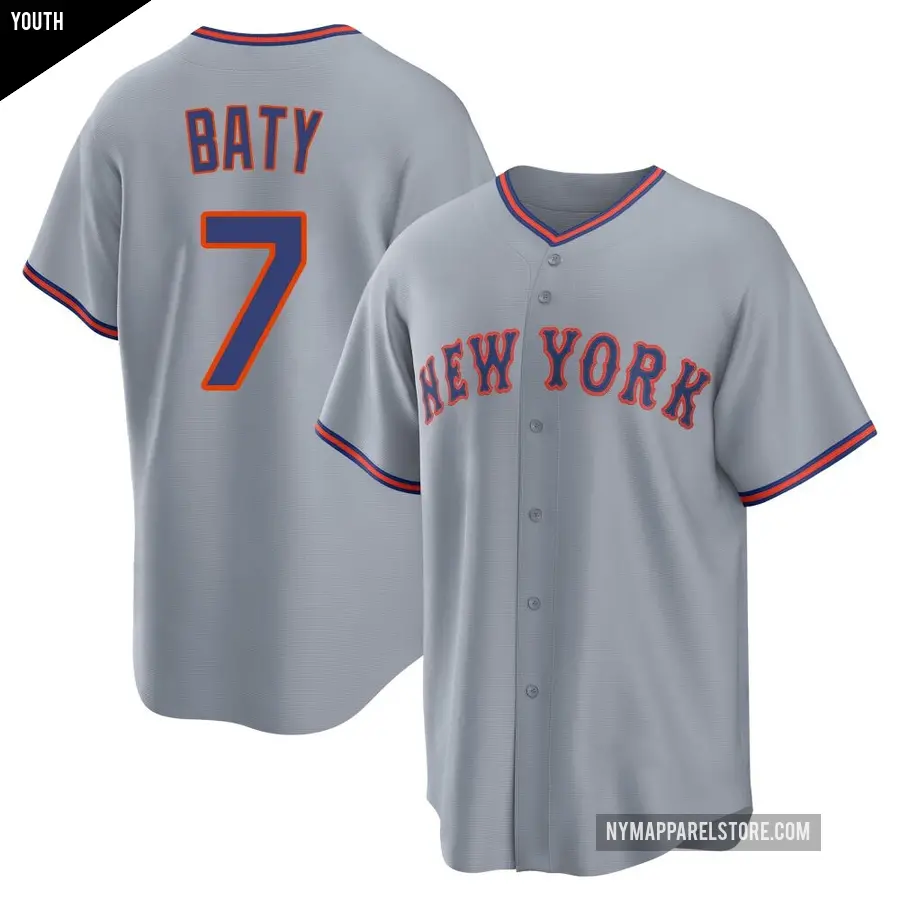 Youth New York Mets ＃7 Brett Baty Replica Gray Away 2.0 Jersey