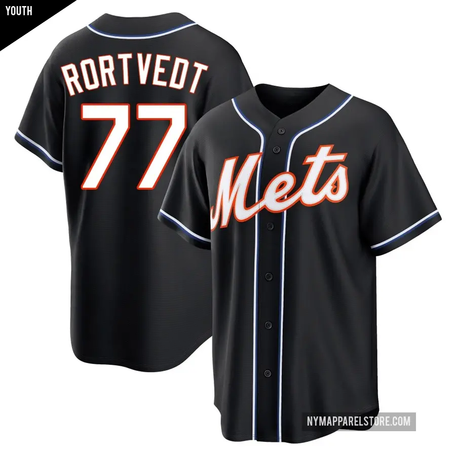 Youth New York Mets ＃77 Ben Rortvedt Replica Black Fashion Out Jersey