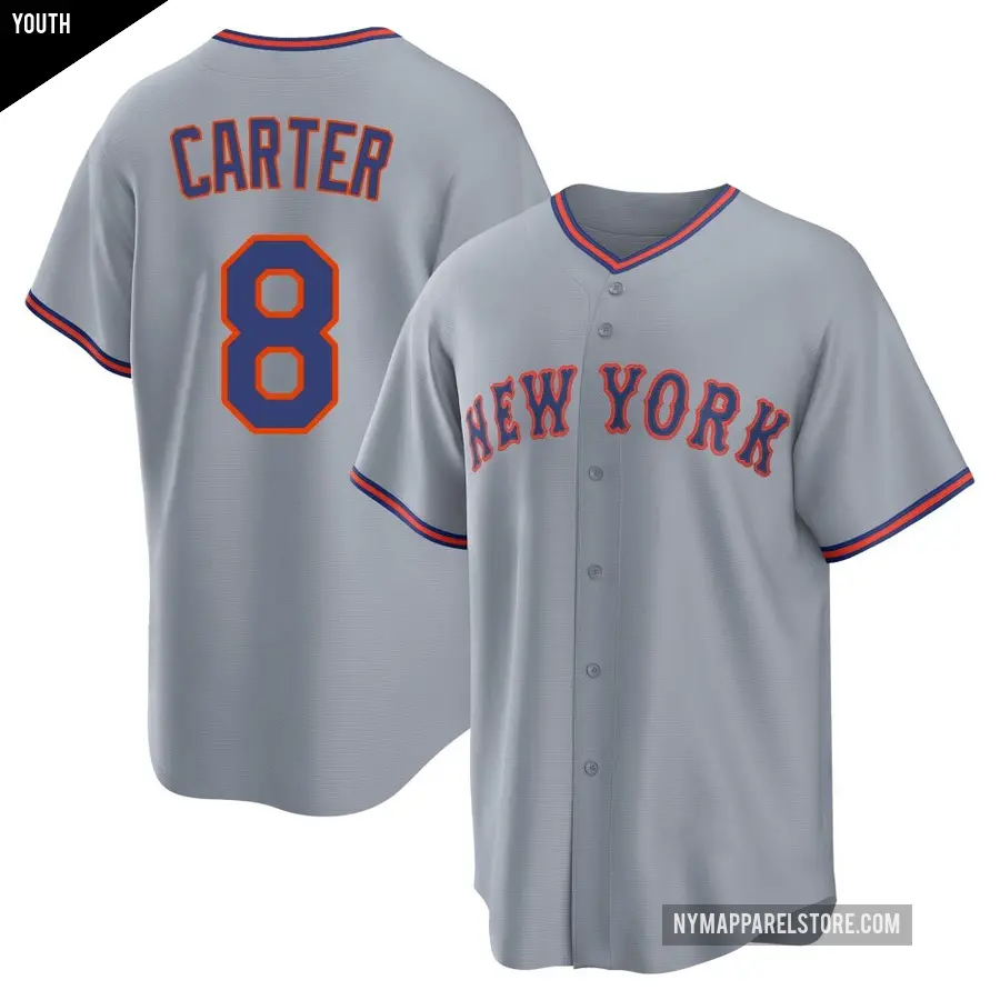 Youth New York Mets ＃8 Gary Carter Replica Gray Away 2.0 Jersey